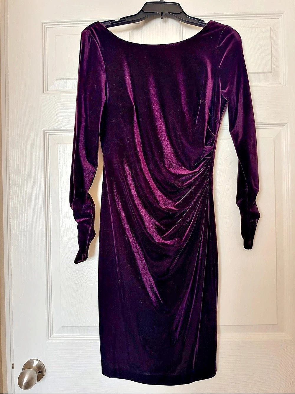 Vince Camuto Ruched Velvet Midi Dress in Purple Size Medium